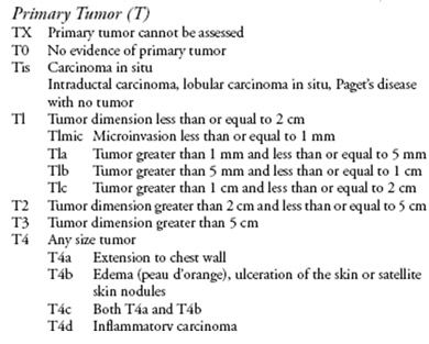 Figura: Clasificación del T en TNM.
